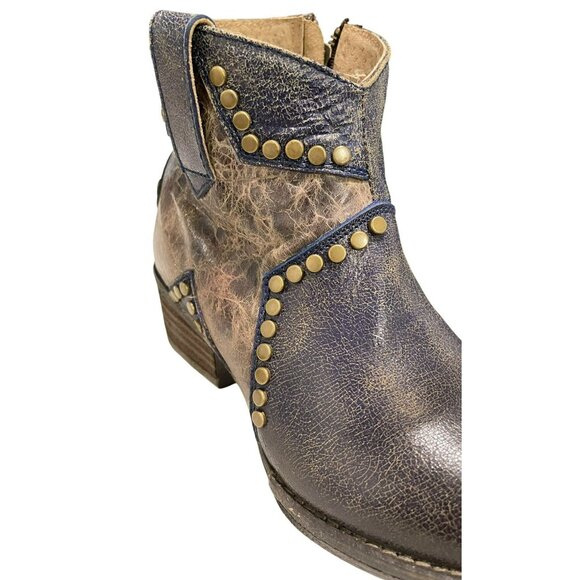 Corral Circle G Star Inlay Stud Ankle Boots Size 5.5 Distressed Leather Western - Picture 2 of 8